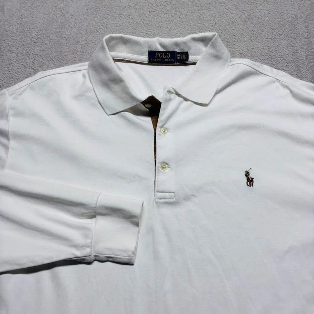 Polo Ralph Lauren Mens 1XB White Long Sleeve‎ Interlock Polo Shirt Big & Tall